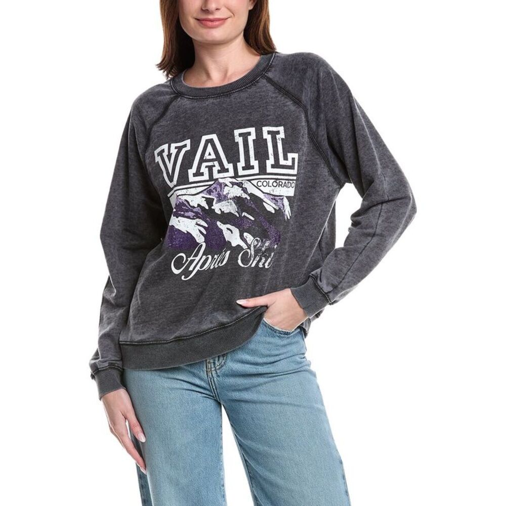 Prince Peter Womens  Vail Apres Ski Oversized Burnout Sweatshirt, Black